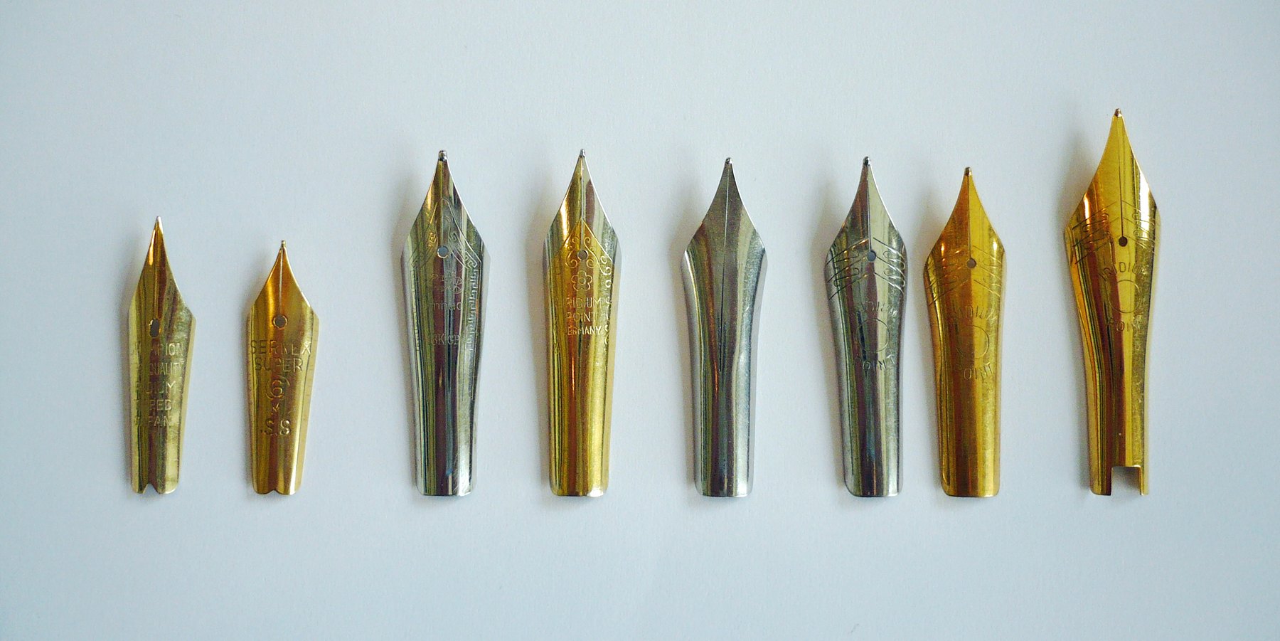 Collection of different fountain pen nibs